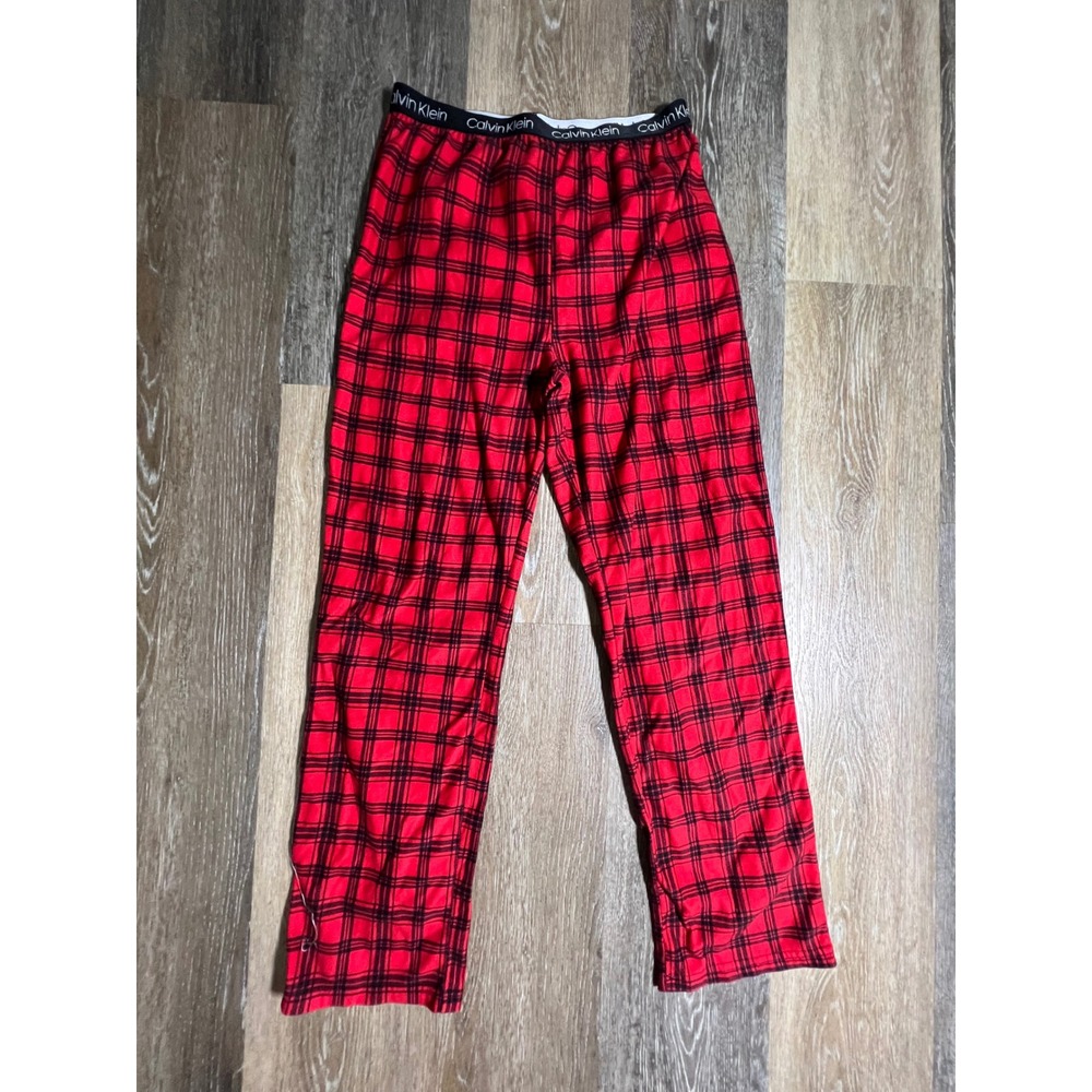 Calvin Klein Pajama Pants Boys XL 14/16 Red Black Plaid Excellent‎ Fleece Lounge